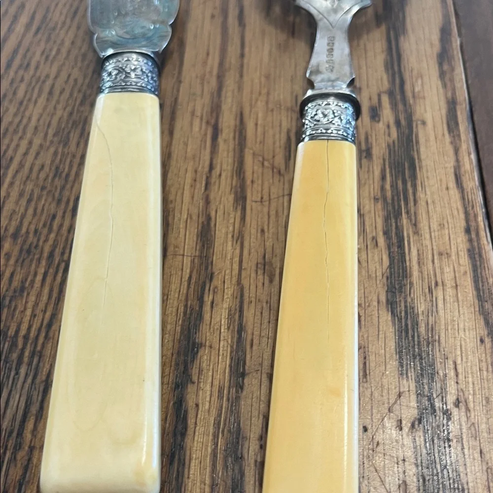 Vintage Silver and Yellow Handle Serving Set